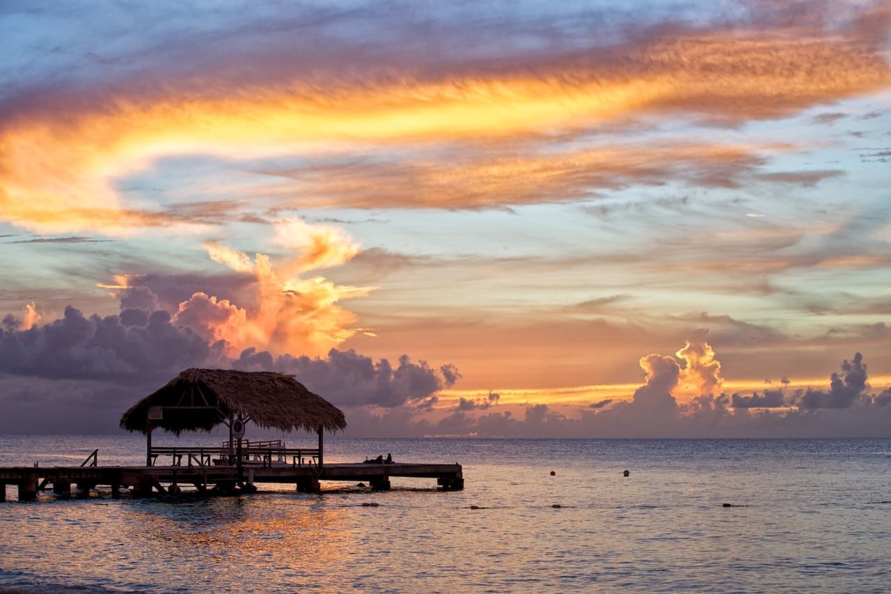 Pigeon Point pier at sunset, Tobago